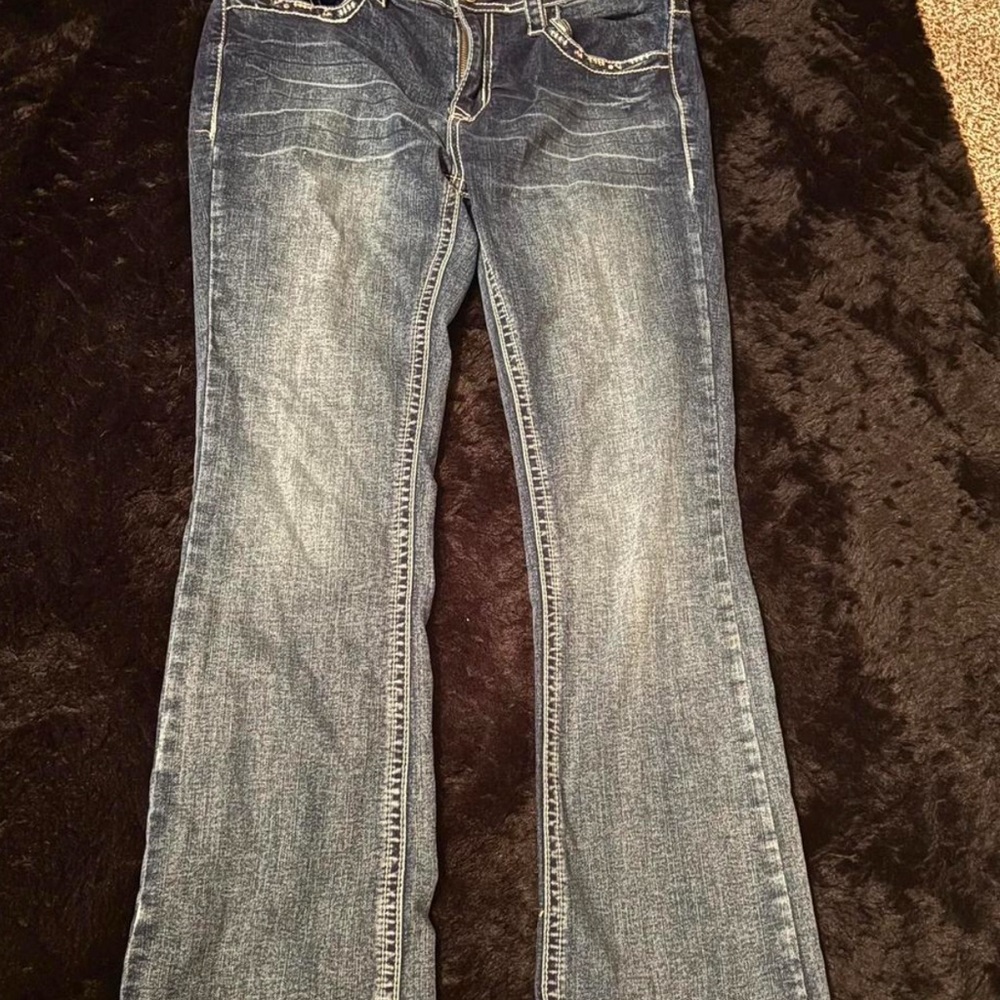 Grace in LA Boot Cut Blue Jeans with Faded Vintage Style